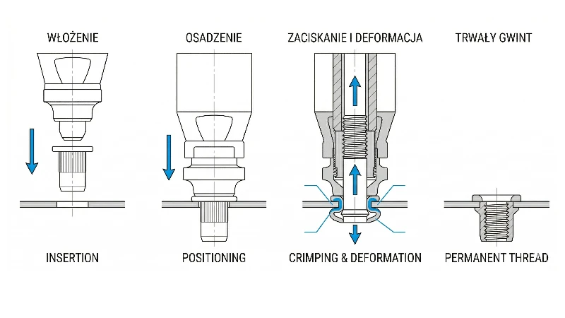 Montaż nitonakrętki kołnierzowej w profilu